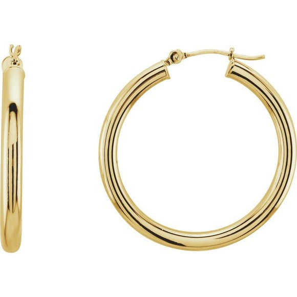 14K Yellow Gold 3 mm Wide Hoop Earrings, Round Profile