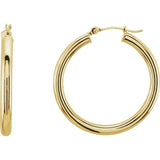 14K Yellow Gold 3 mm Wide Hoop Earrings, Round Profile