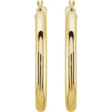 14K Yellow Gold 3 mm Wide Hoop Earrings, Round Profile