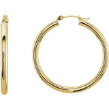 14K Yellow Gold 3 mm Wide Hoop Earrings, Round Profile
