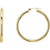 14K Yellow Gold 3 mm Wide Hoop Earrings, Round Profile