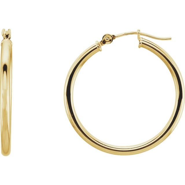 14K Yellow Gold 2 mm Wide Medium/Large Hoop Earrings