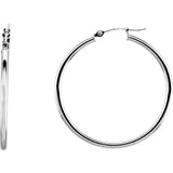 14K White Gold 2 mm Wide Medium/Large Hoop Earrings
