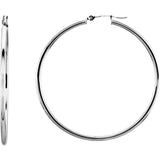 14K White Gold 2 mm Wide Medium/Large Hoop Earrings