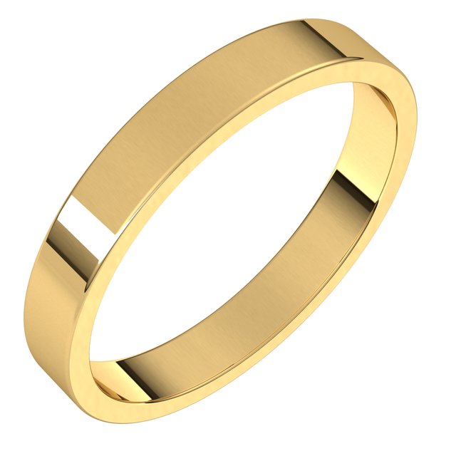 14K Yellow Gold Flat Wedding Band, 3 mm Wide