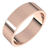 14K Rose Gold Flat Wedding Band, 6 mm Wide