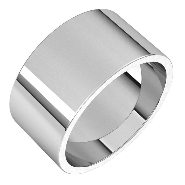 18K White Gold Flat Wedding Band, 10 mm Wide