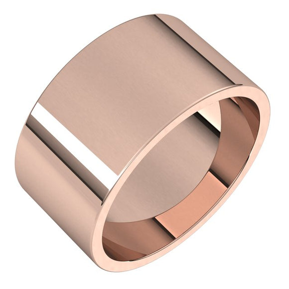 10K Rose Gold Flat Wedding Band, 10 mm Wide