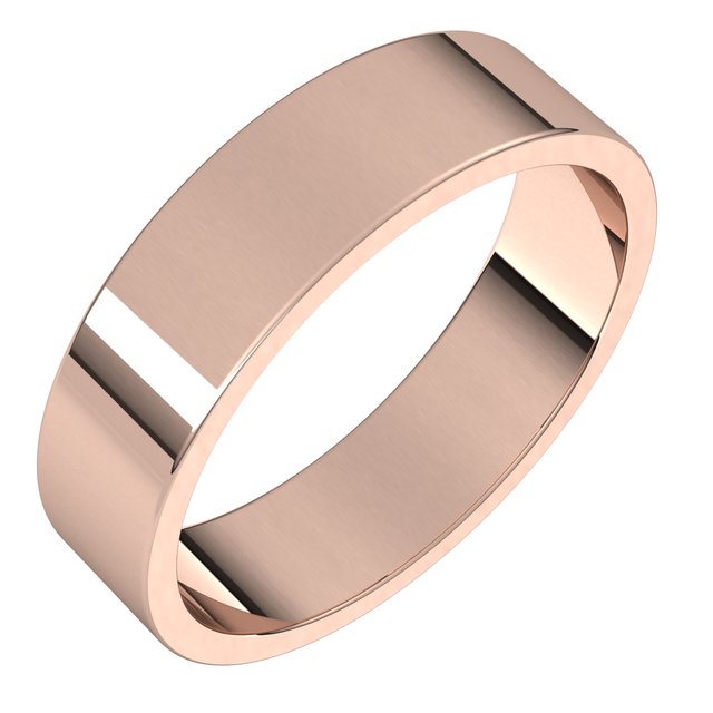 14K Rose Gold Flat Wedding Band, 5 mm Wide