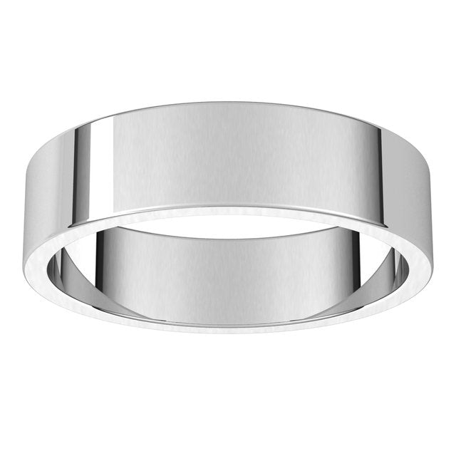 10K White Gold Flat Wedding Band, 5 mm Wide