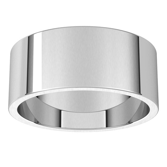 18K White Gold Flat Wedding Band, 8 mm Wide