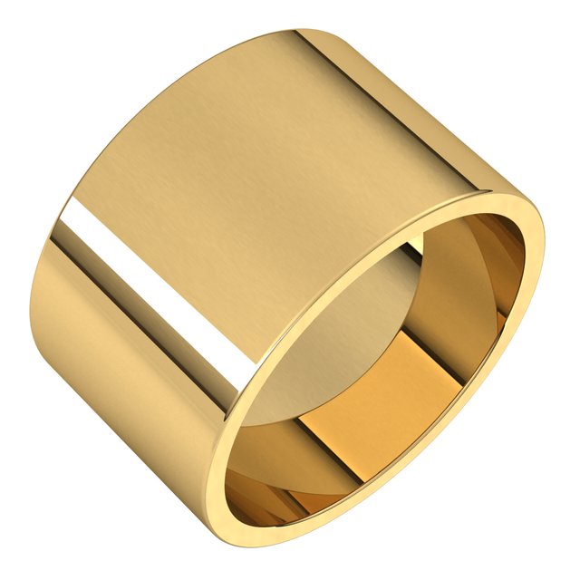 18K Yellow Gold Flat Wedding Band, 12 mm Wide