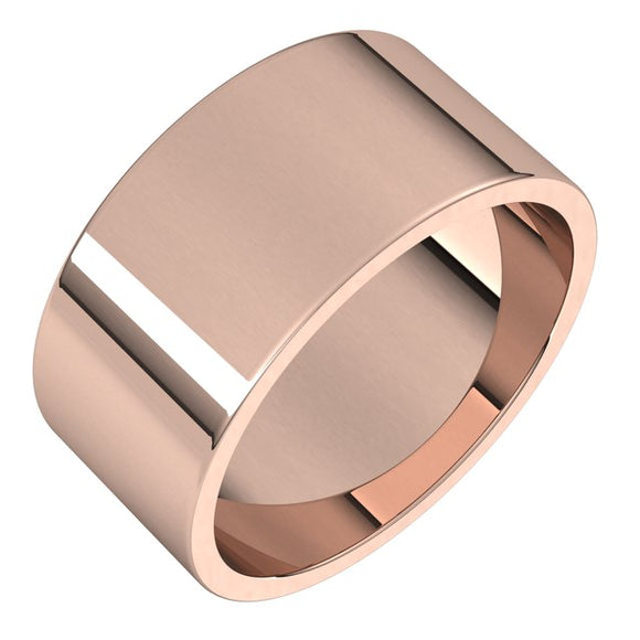 14K Rose Gold Flat Wedding Band, 9 mm Wide