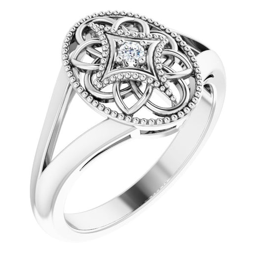 Sterling Silver .025 CTW Natural Diamond Filigree Ring with Beading