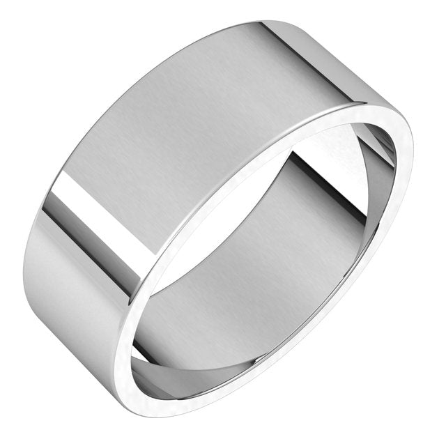 10K White Gold Flat Wedding Band, 7 mm Wide