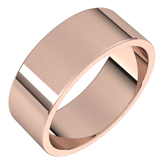 14K Rose Gold Flat Wedding Band, 7 mm Wide