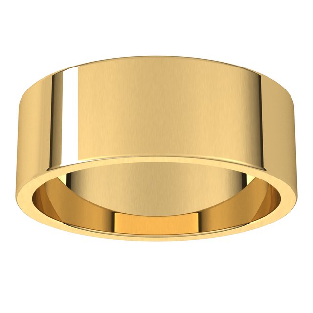 18K Yellow Gold Flat Wedding Band, 7 mm Wide
