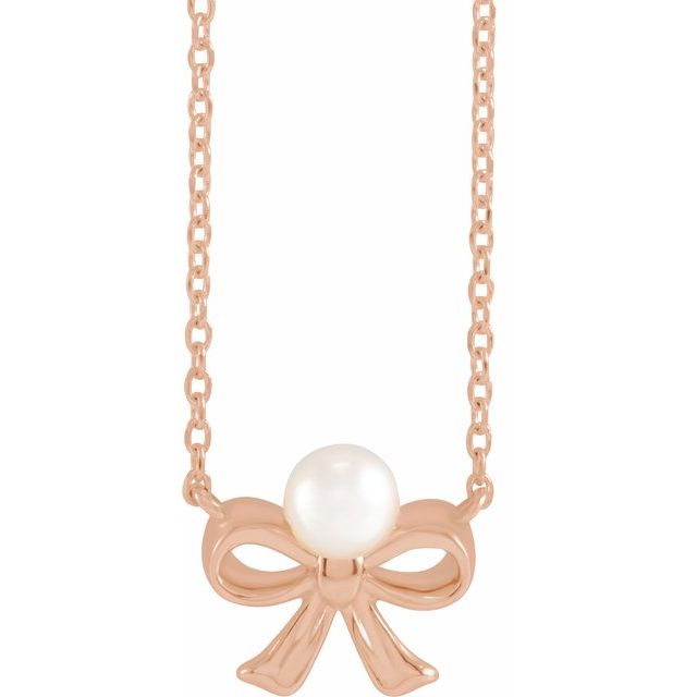 Cultured White Akoya Pearl 18" Bow Necklace