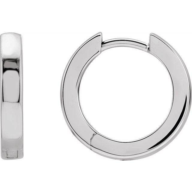 14K White Gold Small Hinged Hoop Earrings, Square Profile