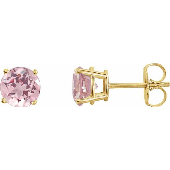 14K Gold 5 mm Natural Pink Morganite Stud Earrings