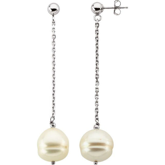 14K White Gold 9-11 mm Freshwater Cultured Pearl Dangle Earrings