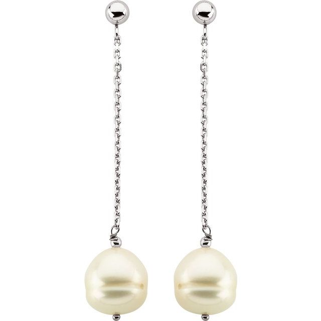 Sterling Silver 9-11 mm Freshwater Cultured Pearl Dangle Earrings