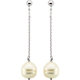 14K White Gold 9-11 mm Freshwater Cultured Pearl Dangle Earrings