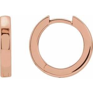 14K Rose Gold Small Hinged Hoop Earrings, Square Profile